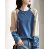 Womens Raglan Sleeve Sweater Color Block Oversized Crew Neck Casual