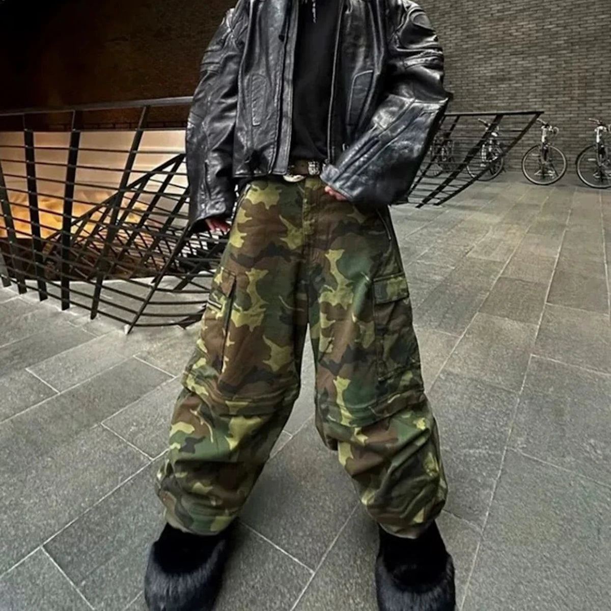 Men Patchwork Camo Cargo Pants Streetwear