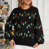 Women’s Christmas Knitted Sweater – Fashion Loose Pullover with Holiday Lights Design