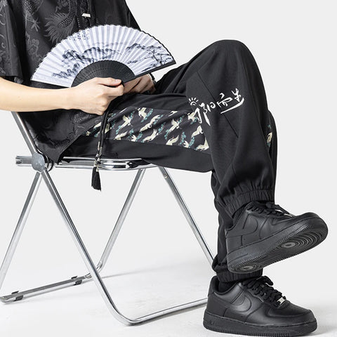 New Men's Summer Oversized Chinese Style Trend Patchwork Leggings Pants