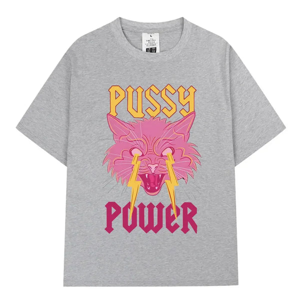 "Pussy Power" Funny Cat T-Shirt Women Vintage