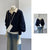 Navy Blue Layered Look Sweatshirt Women Lightweight Long Sleeve