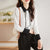 Womens White Polo Collar Shirt Tie Neck Long Sleeve Office Blouse