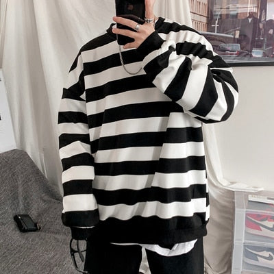 Men Sweatshirt Classic Striped Hip Hop Casual Trend Pullover
