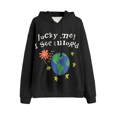 Hip Hop Letter Print Lucky Me I See The World Hoodie