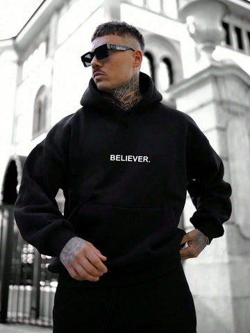 Autumn Winter Hoodie Believer Letter Print Men's Casual