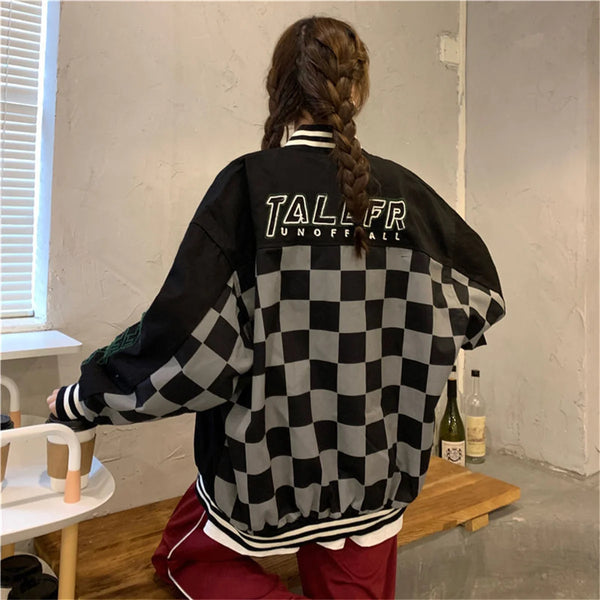 Womens Harajuku Patchwork Jacket Oversized Hoodie Anime Streetwear