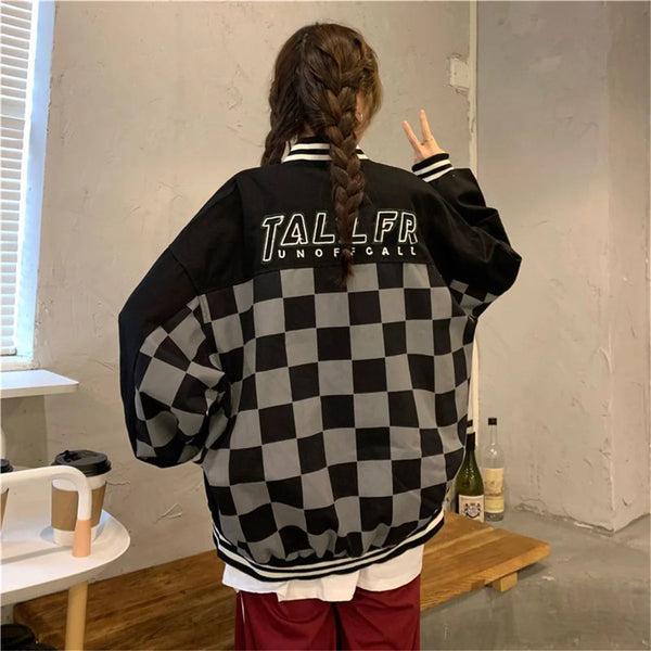 Womens Harajuku Patchwork Jacket Oversized Hoodie Anime Streetwear
