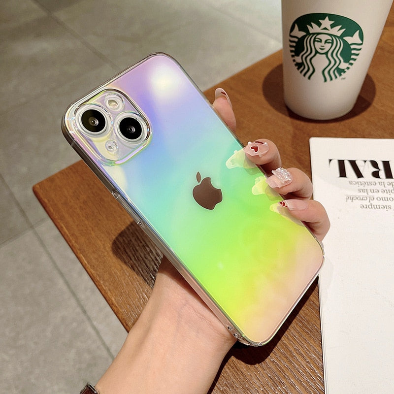 Fashion Rainbow Laser Phone Case For iPhone Clear