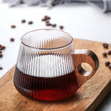 Wooden Handle Vertical Stripes Tea Milk Cup Home Office Drinkware