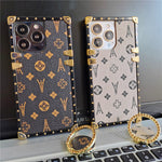 Square Soft Leather Flower Pattern Case For iPhone Luxury Glitter Phone