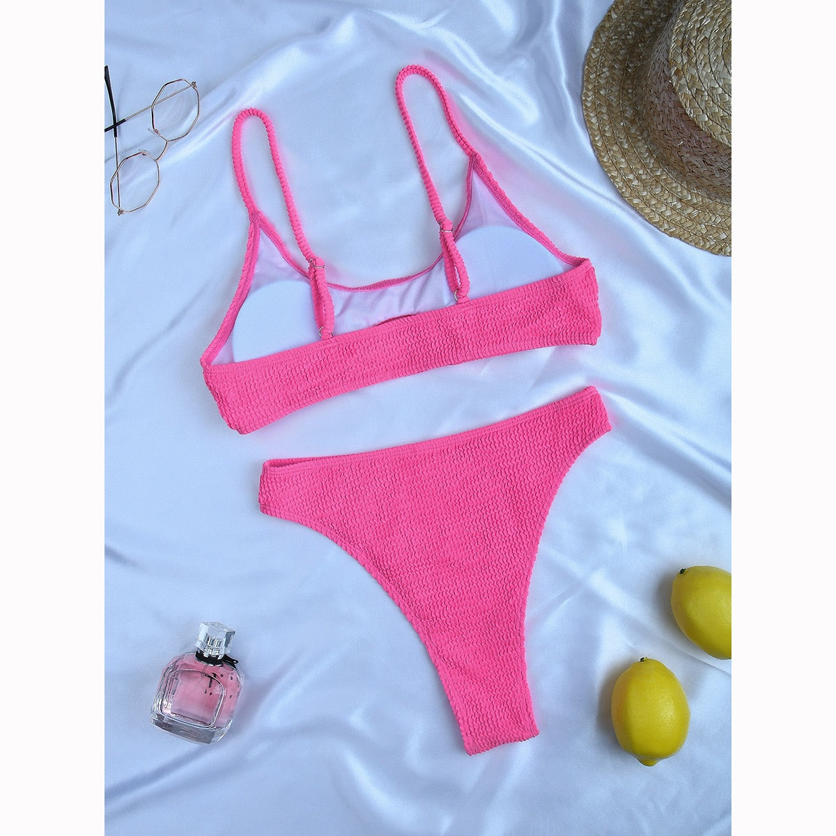 Mikro-Bikini, sexy Damen-Badeanzug, geripptes Bikini-Set, Push-Up