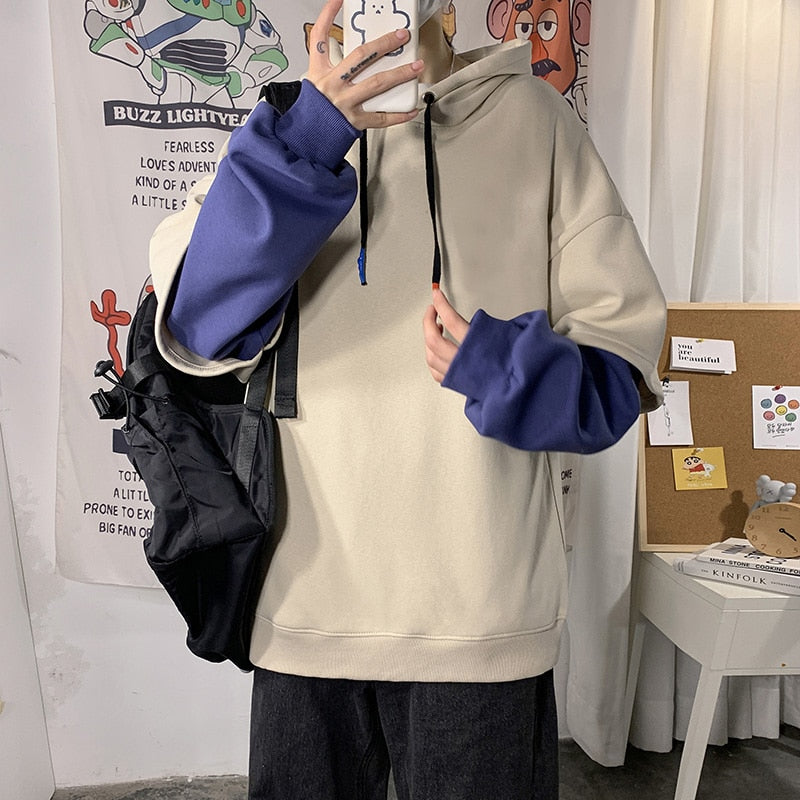 Spring Autumn Fashion Harajuku Patchwork Casual Oversized Hoodies Hip Hop - xinnzy