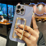Korea Crystal Square Holder Gold Plating Phone Case For iphone