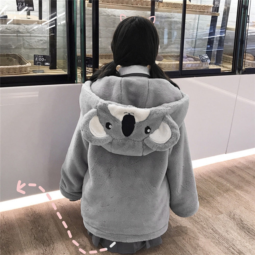 Hoodie Streetwear Girl Cute 3D Cartoon Toy Koala Hat Loose