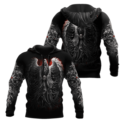 Reaper-Schädel mit Engelsflügeln, 3D-Allover-bedrucktes Sweatshirt für Herren, Herbst-Kapuzenpullover mit Reißverschluss