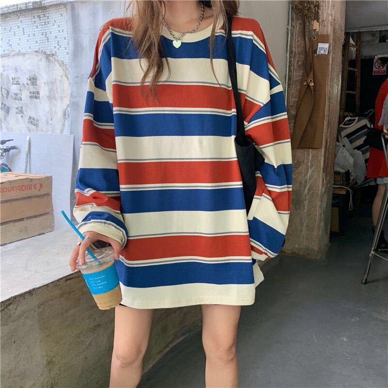 Hoodies Striped Oversized Sweatshirt Women Korean Fashion