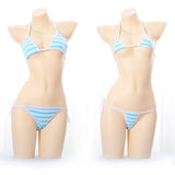 Sexy Lingerie Lolita Blue Pink White Striped Mini Bikini  Costumes Bra Women Underwear Set - xinnzy