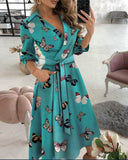 Lace Up Midi Dress Sleeve A-line Patchwork Dresses For Women Summer Lady V-neck Tunic - xinnzy