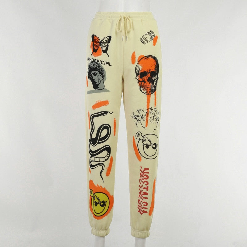 Cargohose für Damen, Hippie-Cartoon-bedruckte Hose, Jogger