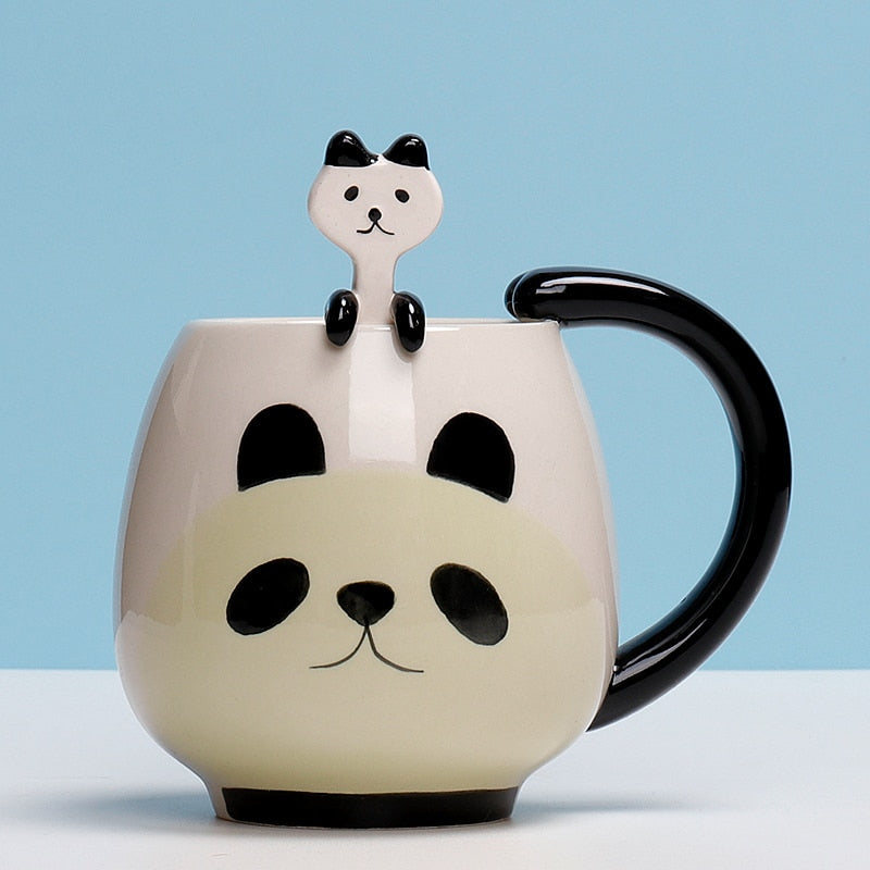 Mug Cartoon Lovely Panda Frog Cat Fox Pig Include spoon