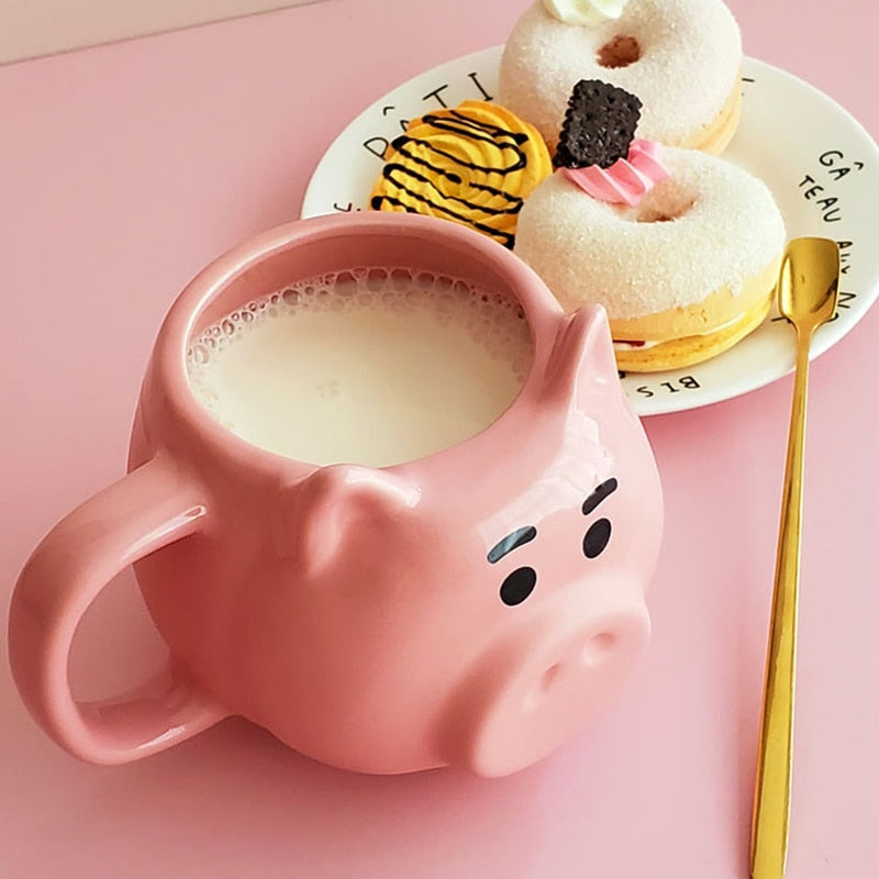 Cute Cartoons Pink Pig Shape Breakfast Milk Coffee Mugs