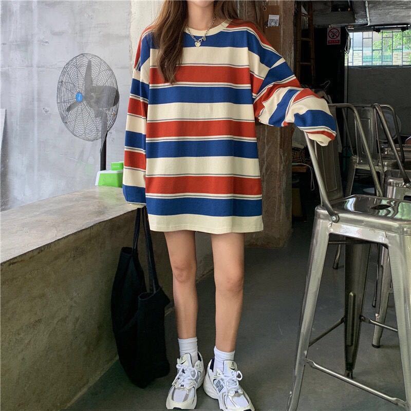 Hoodies Striped Oversized Sweatshirt Women Korean Fashion