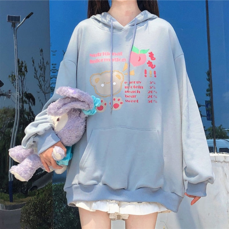 Women Hoodies Pullovers Sweet Cute Cartoon Rabbit Ears Anime Oversized