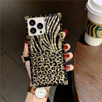 Leopard feather diamond ring stand metal  case for iphone