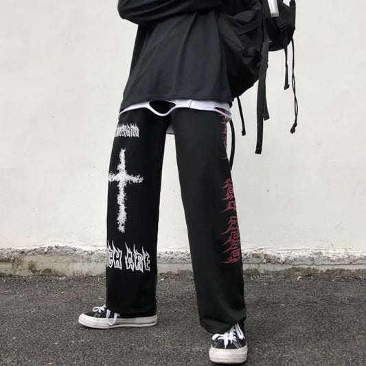 Aolamegs Gothic Sweatpants Graffiti Anime Punk Hippie Harajuku Street Streetwear