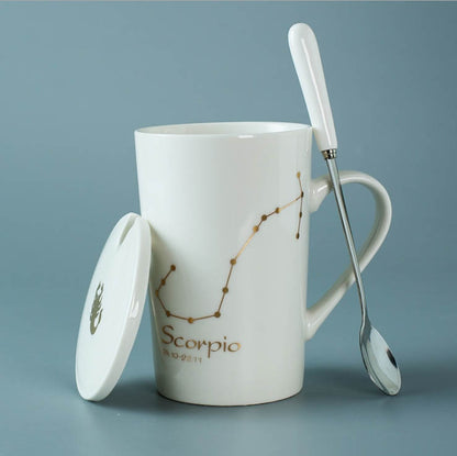 Ceramic Mugs Constellations Creative Glass with Spoon Lid Black and Gold Porcelain
