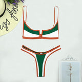 Retro Bikini Patchwork Badeanzug Tanga Brasilianische Sexy Bademode