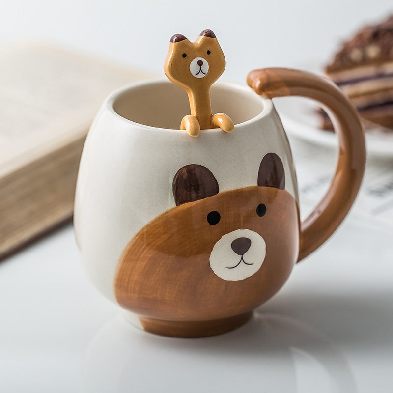 Mug Cartoon Lovely Panda Frog Cat Fox Pig Include spoon