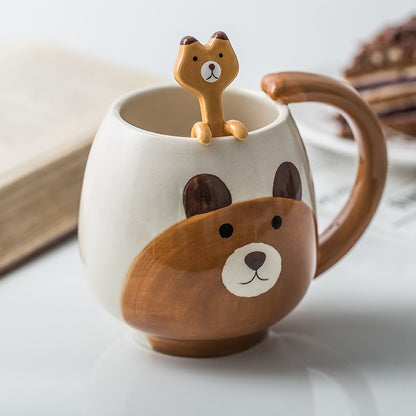 Mug Cartoon Lovely Panda Frog Cat Fox Pig Include spoon