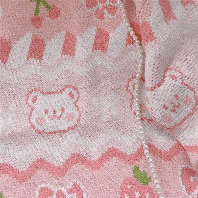 Sweet Lolita Strawberry Bear Pullovers Embrace Japanese Girly Chic for Autumn Winter