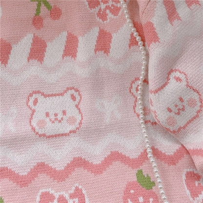 Sweet Lolita Strawberry Bear Pullovers Embrace Japanese Girly Chic for Autumn Winter