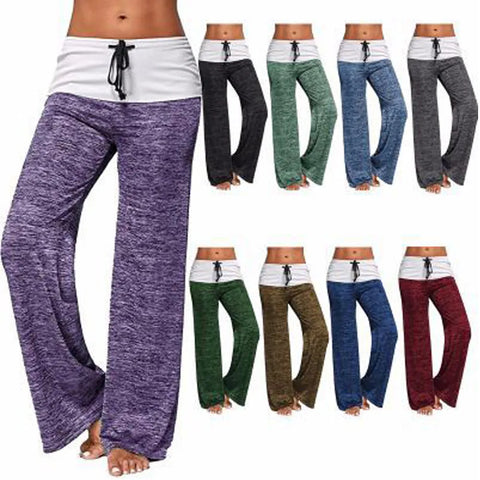 Tanzhose mit weitem Bein, Taille, Kordelzug, weibliche Patchwork-Hose mit hoher Taille