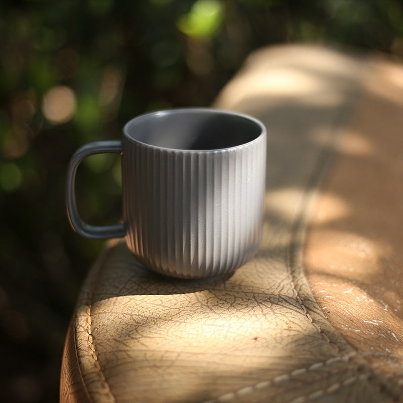 Simple Nordic Style Coffee Mugs Embossed Stripes Pattern Ceramic Water