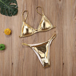 Women Gold Bikinis Set Summer Padded Triangle