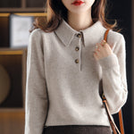 Cashmere Sweater  Knitted Pullover Fall Winter Lapel Base Shirt Pure Wool  Women Loose Top - xinnzy