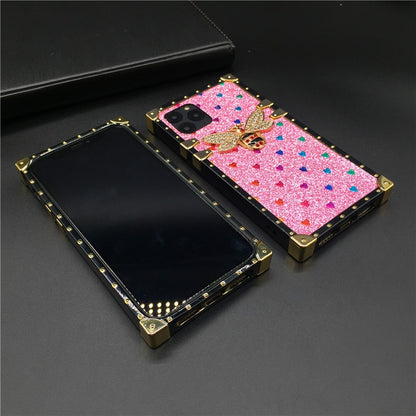 Luxury Square Case for iPhone  Fashion Heart Glitter Bee Cover Phone