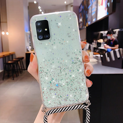 Neck Strap Clear Glitter Case For Samsung Galaxy