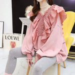 Sweatshirt Women Pullovers Ruffled Loose Backless V-neck Ins Fashion Top