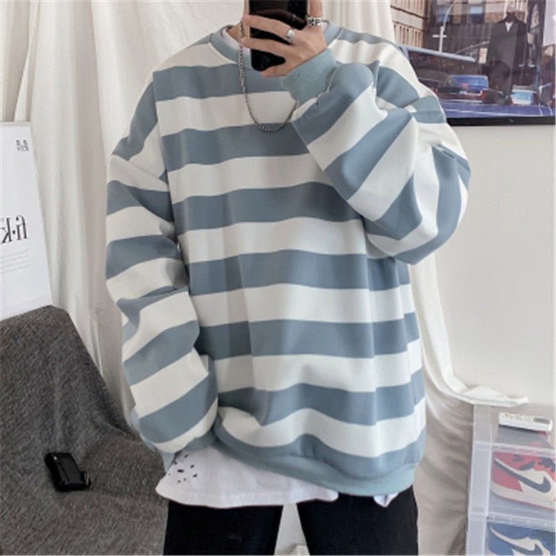 Men Sweatshirt Classic Striped Hip Hop Casual Trend Pullover