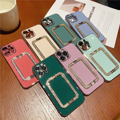 Korea Crystal Square Holder Gold Plating Phone Case For iphone