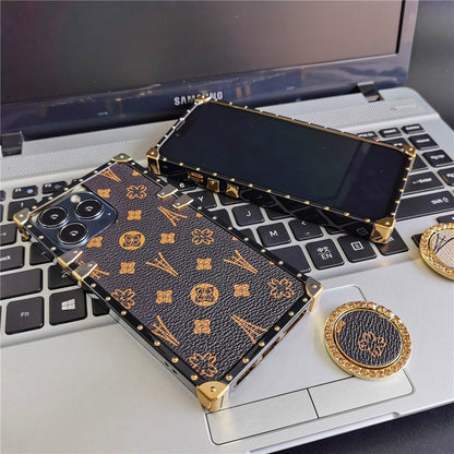 Square Soft Leather Flower Pattern Case For iPhone Luxury Glitter Phone