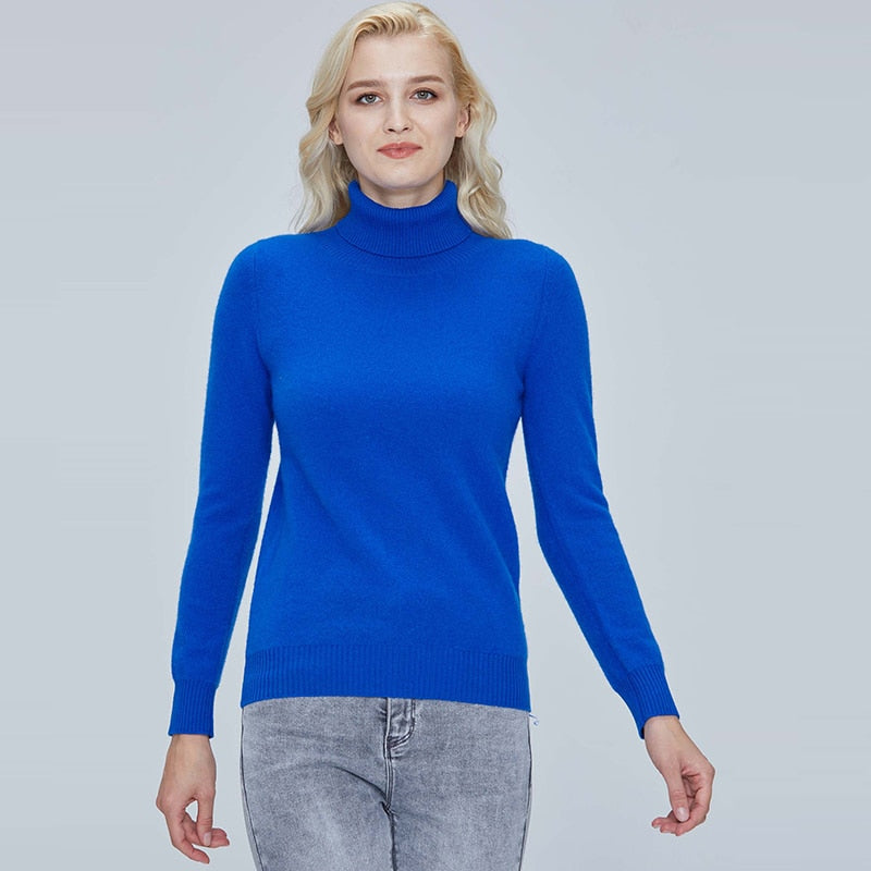 Turtleneck Sweater Pure Merino Wool Autumn Winter Warm Soft Knitted Pullover Female Jumper Tops - xinnzy