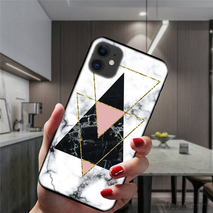 Marble Geometric Art Soft Silicone Cover For iPhone