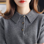 Cashmere Sweater  Knitted Pullover Fall Winter Lapel Base Shirt Pure Wool  Women Loose Top - xinnzy
