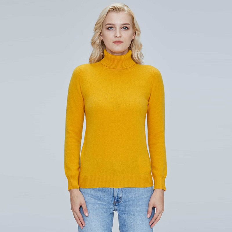 Turtleneck Sweater Pure Merino Wool Autumn Winter Warm Soft Knitted Pullover Female Jumper Tops - xinnzy